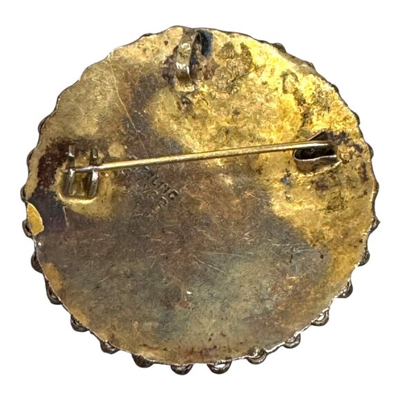 Vtg Sterling Silver Turquoise Filigree Brooch Pendant Southwestern Design 1.25" - Picture 2 of 5